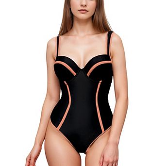 Women's One Piece Swimsuit with Colorblock Piping and Molded Underwire Cups