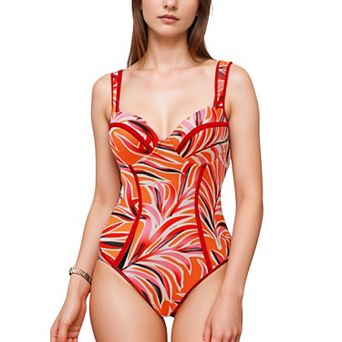 Women's One Piece Swimsuit with Colorblock Piping and Molded Underwire Cups