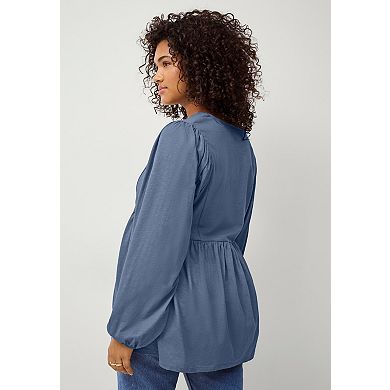 ellos Plus Size V-Neck Tunic With Diagonal Empire Seam