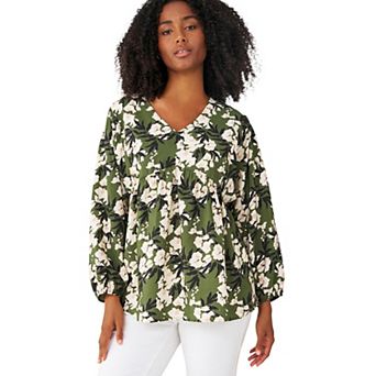 ellos Plus Size V-Neck Tunic With Diagonal Empire Seam