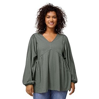 ellos Plus Size V-Neck Tunic With Diagonal Empire Seam