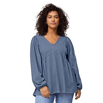ellos Plus Size V-Neck Tunic With Diagonal Empire Seam