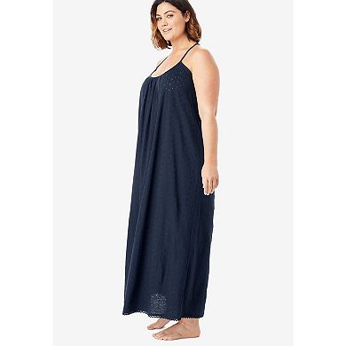 Dreams & Co. Plus Size Breezy Eyelet Knit Long Nightgown