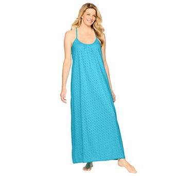 Dreams & Co. Plus Size Breezy Eyelet Knit Long Nightgown