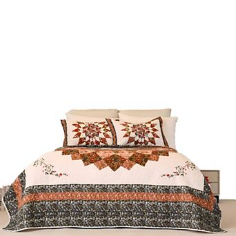 Marcielo 3 pc Printed Floral Lightweight Quilt Bedspread Set Queen