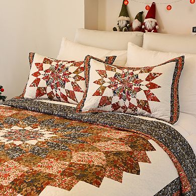 Marcielo 3 Pcs Printed Floral Lightweight Quilt Bedspread Set Queen