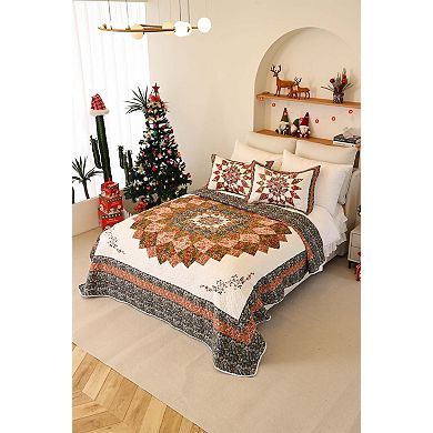 Marcielo 3 Pcs Printed Floral Lightweight Quilt Bedspread Set Queen