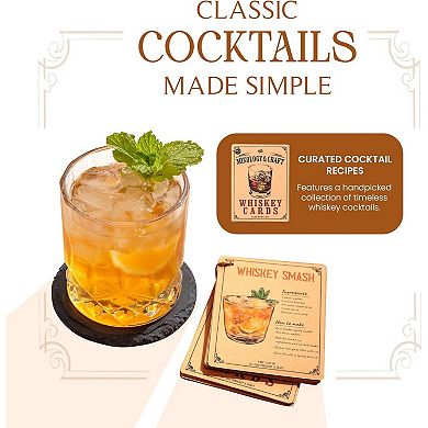 Mixology & Craft Whiskey Set: 2 Glasses, 8 Stones, Coasters & Cards