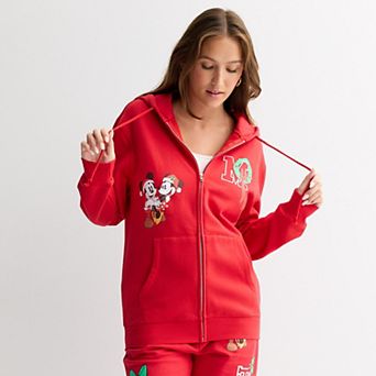 Juniors' Disney Mickey Mouse Long Sleeve Holiday Zip Up Hoodie