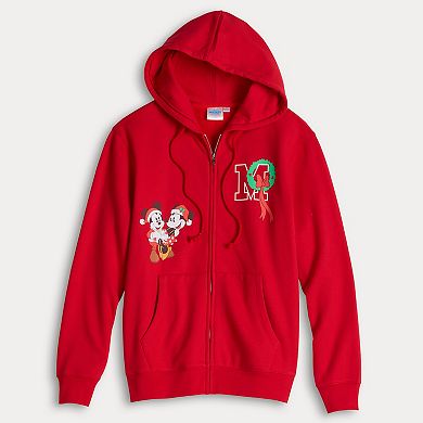 Juniors' Disney Mickey Mouse Long Sleeve Holiday Zip Up Hoodie