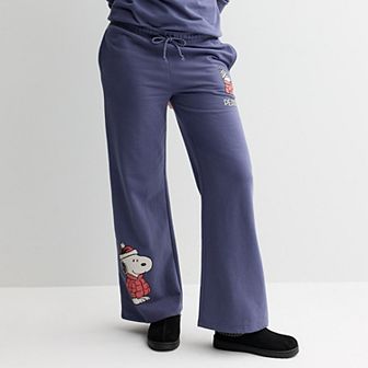 Juniors' Wide Leg Fleece Snoopy Sweatpants