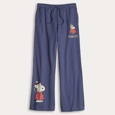 Juniors' Wide Leg Fleece Snoopy Sweatpants