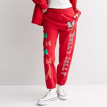 Juniors' Disney's Mickey Mouse Holiday Joggers with Drawstring & Graphic Print