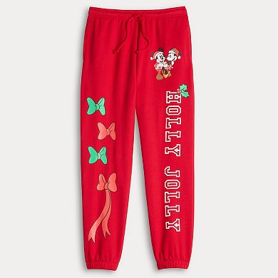 Juniors' Disney's Mickey Mouse Holiday Joggers with Drawstring & Graphic Print