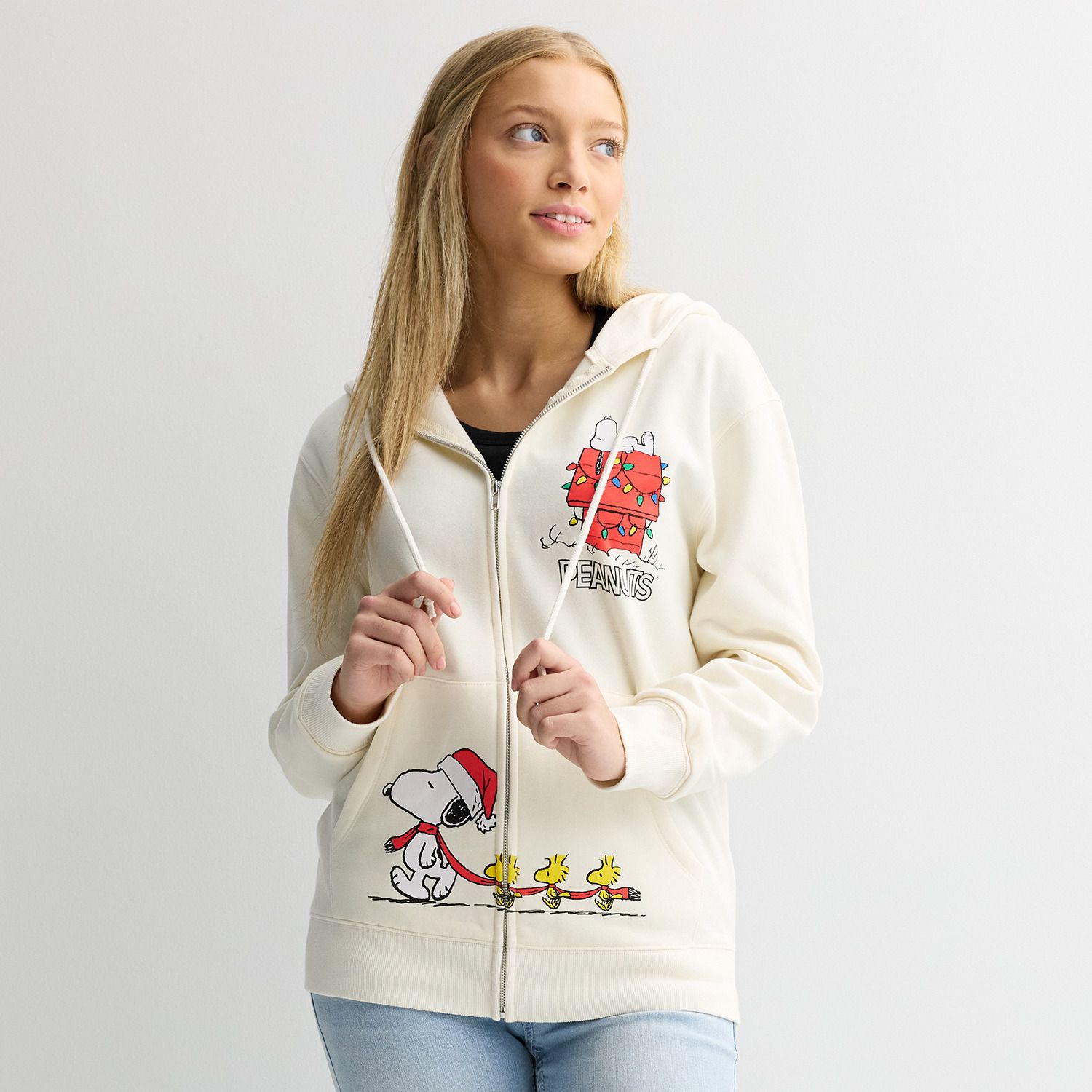 Juniors' Peanuts Long Sleeve Zip Up Hoodie