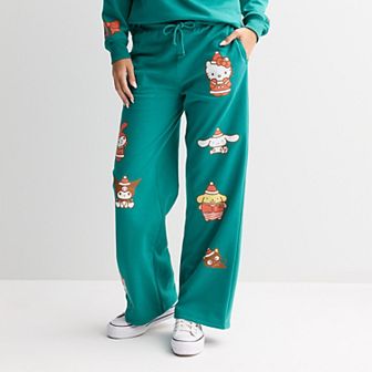 Juniors' Wide Leg Fleece Pants with Hello Kitty Graphics