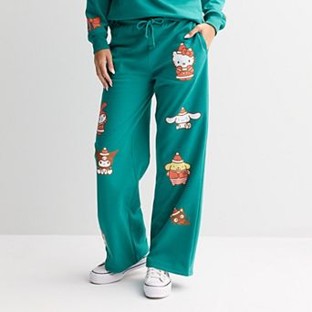 Juniors' Wide Leg Fleece Pants with Hello Kitty Graphics