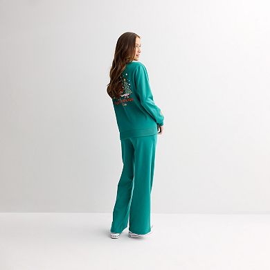 Juniors' Wide Leg Fleece Pants with Hello Kitty Graphics