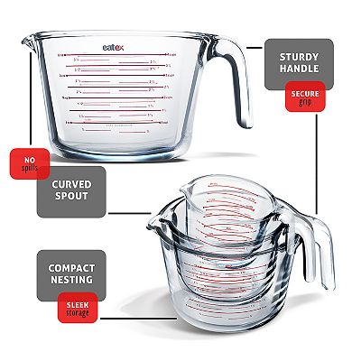 Eatex Set of 3 Glass Measuring Cups - Liquid Measuring Cups, Glass Measuring Cup Set