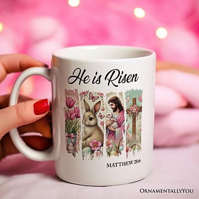 He Is Risen Easter Jesus Mug, Matthew 28:6 Christian Gift