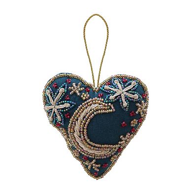 St. Nicholas Square Beaded Heart Moon Christmas Ornament