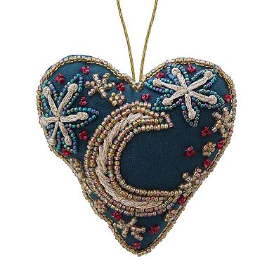 St. Nicholas Square Beaded Heart Moon Christmas Ornament
