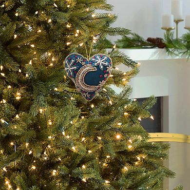 St. Nicholas Square Beaded Heart Moon Christmas Ornament