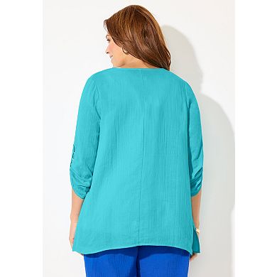 Catherines Women's Plus Size Anywear Pucker Cotton Cardigan