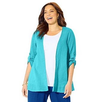 Catherines Women's Plus Size Anywear Pucker Cotton Cardigan