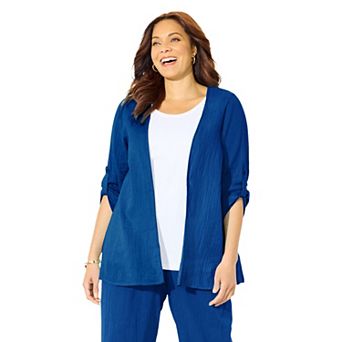 Catherines Women's Plus Size Anywear Pucker Cotton Cardigan