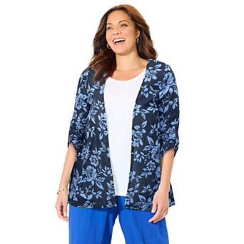 Catherines Women's Plus Size Anywear Pucker Cotton Cardigan