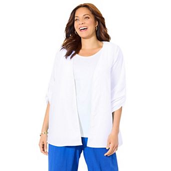 Catherines Women's Plus Size Anywear Pucker Cotton Cardigan