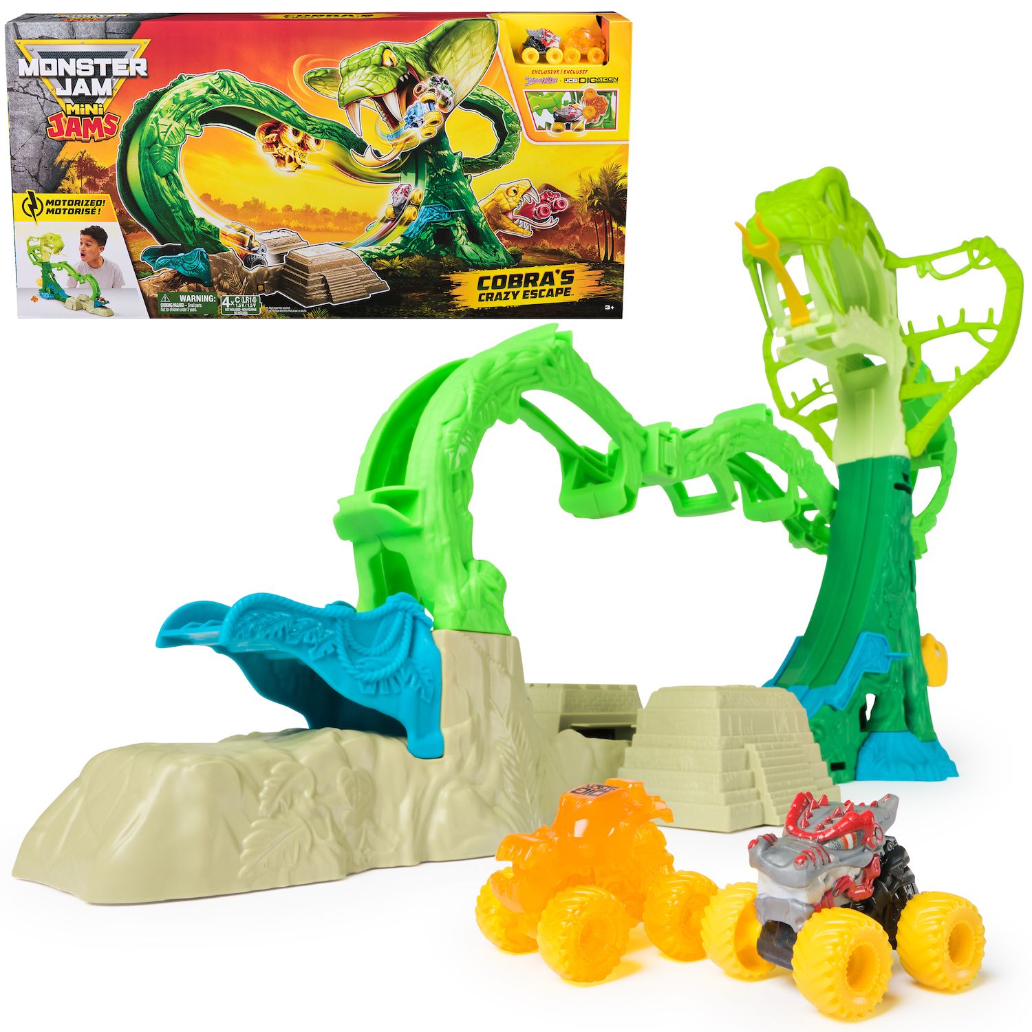 Детские игрушки Monster Jam Mini Jams Cobra's Crazy Escape Motorized Playset with 2 pk Die-Cast Trucks