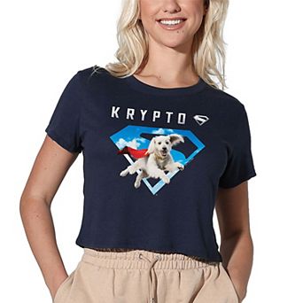 Women's DC Comics Superman Krypto Sky Shield Graphic Crop Tee
