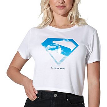 Women's DC Comics Superman Movie Cloud Shield Graphic Crop Tee