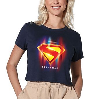 Women's DC Comics Superman Glowing Shield Choices Graphic Crop Tee