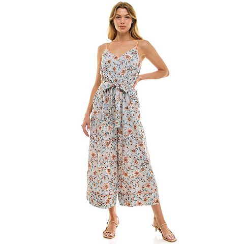 Женские комбинезоны Luxology Women's Luxology Tie Waist Floral Jumpsuit