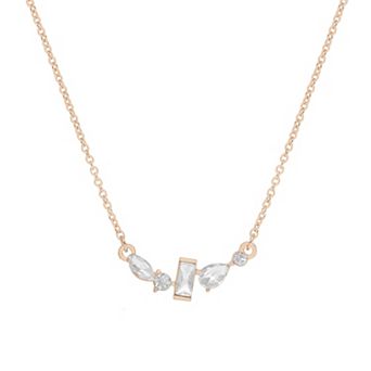 LC Lauren Conrad Rose Gold Tone Bezel Stone Cluster Necklace