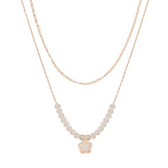 LC Lauren Conrad Rose Gold Tone Beaded Mother-Of-Pearl Flower Charm Layered Necklace
