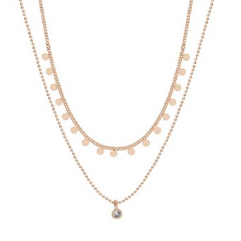 LC Lauren Conrad Rose Gold Tone Disc Two-Row Necklace