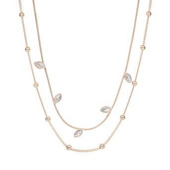 LC Lauren Conrad Rose Gold Tone Bezel Stone Vine Layered Necklace