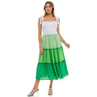 Women's Luxology Adjustable Straps Smocked Bodice Tiered Maxi Dress