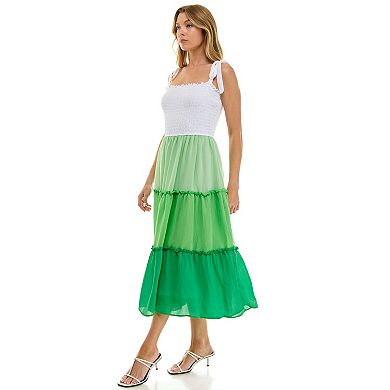 Women's Luxology Adjustable Straps Smocked Bodice Tiered Maxi Dress