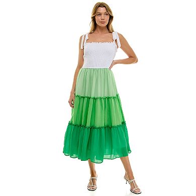 Women's Luxology Adjustable Straps Smocked Bodice Tiered Maxi Dress