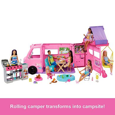 Barbie Dream Camper Playset with Roof Tent, BBQ Grill & 60-piece Accessories