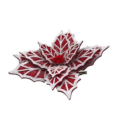 St. Nicholas Square Faux Poinsettia Botanical Christmas Ornament with Clip On