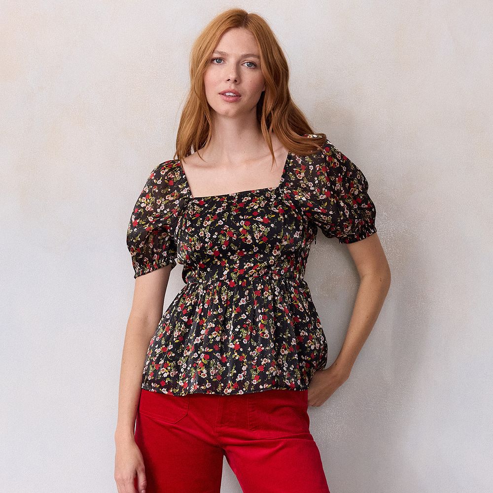 LC Lauren Conrad Puff Sleeve Peplum Top