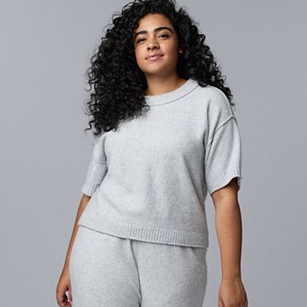 Plus Size Simply Vera Vera Wang Luxe Cashmere Blend Short Sleeve Sweater