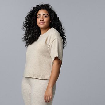 Plus Size Simply Vera Vera Wang Luxe Cashmere Blend Short Sleeve Sweater