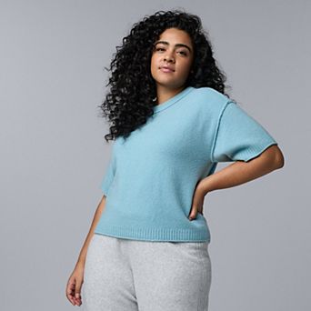 Plus Size Simply Vera Vera Wang Luxe Cashmere Blend Short Sleeve Sweater